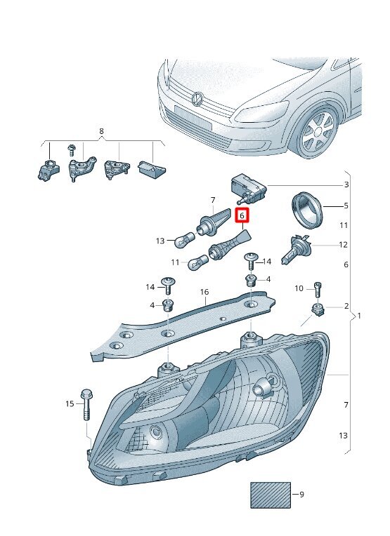 VW CADDY 2K dienas un sānu gaismu spuldžu ligzdu montāža oriģināla 2K5953123B cena un informācija | Auto piederumi | 220.lv