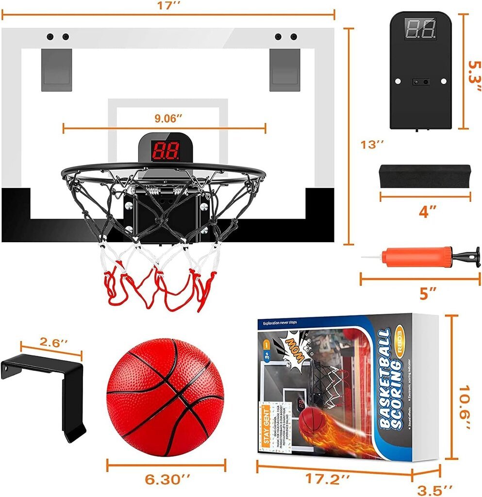 Mini basketbola grozs ar elektronisku rezultātu ierakstu Stay Gent, ar 3 bumbiņām cena un informācija | Basketbola grozi | 220.lv