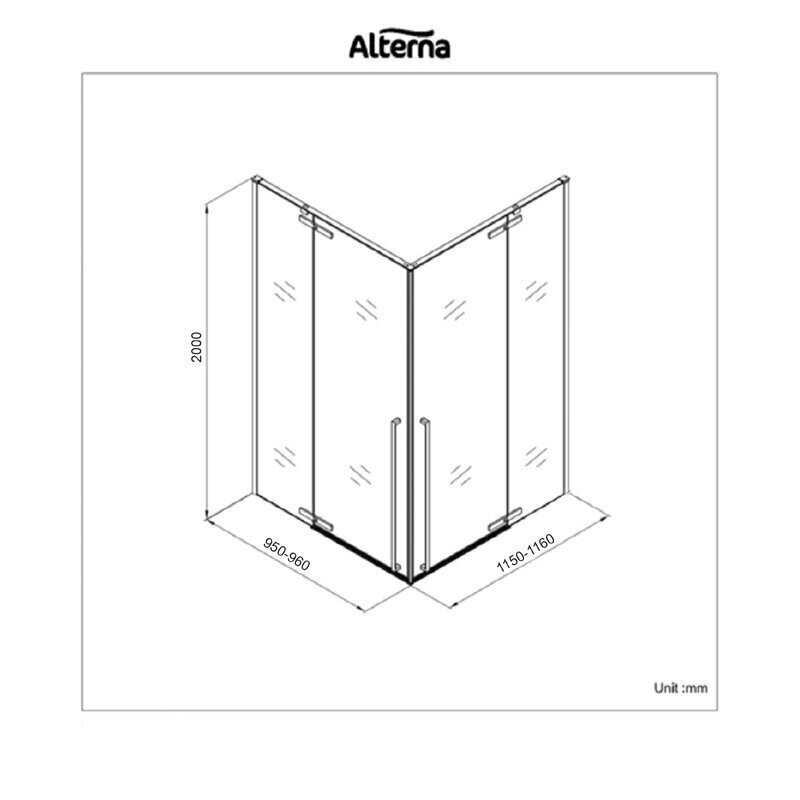 Dušas kabīne Alterna 100x120 cm pelēka cena un informācija | Dušas kabīnes | 220.lv