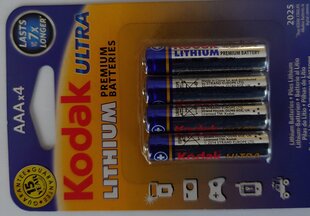 Baterijas Kodak ultra lithium AAA 4 gab. cena un informācija | Baterijas | 220.lv