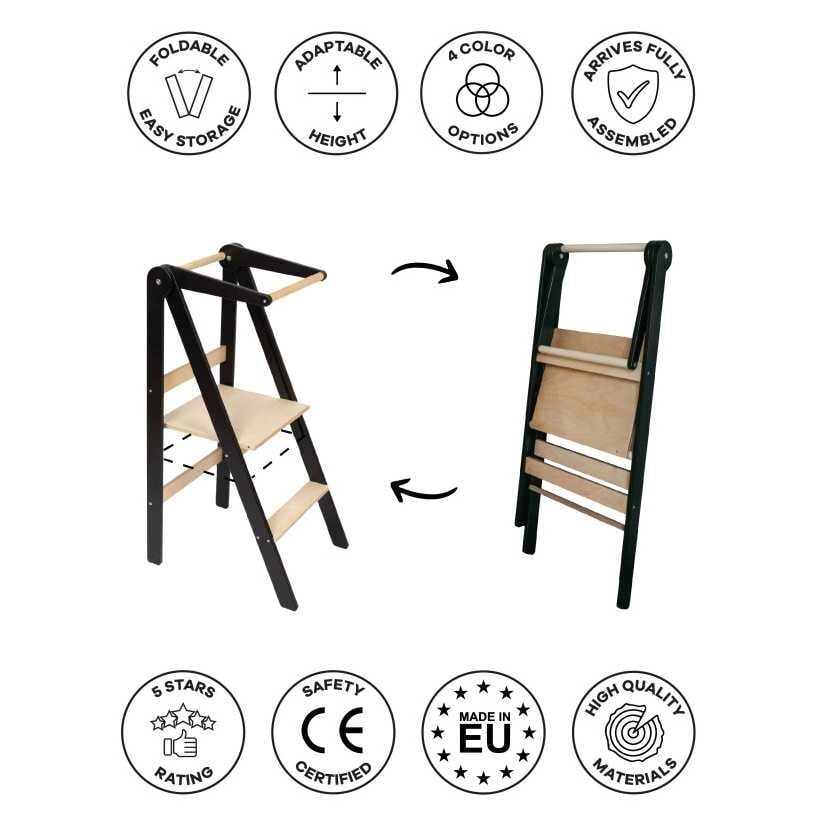 Saliekams koka bērnu kāpslis - tornis leg&go, pelēks cena un informācija | Bērnu krēsliņi un bērnu galdiņi | 220.lv