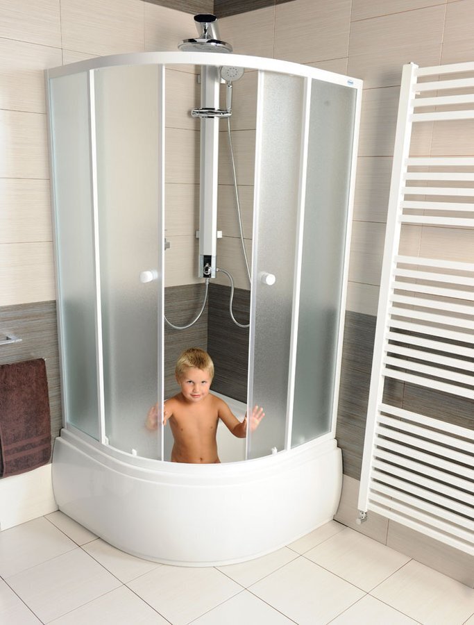 Dušas paliktnis 90x90 cm pusapaļa akrila, uz kājām ar priekšējo paneli, balts cena un informācija | Dušas paliktņi | 220.lv
