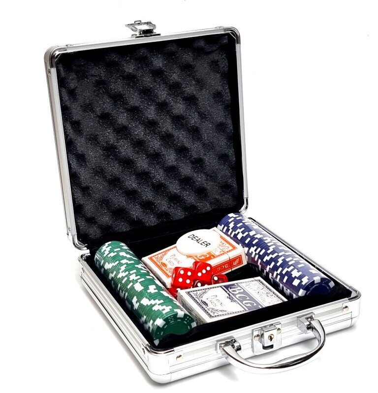 Pokera spēles komplekts, korpusā, 100 žetoni cena un informācija | Azartspēles, pokers | 220.lv