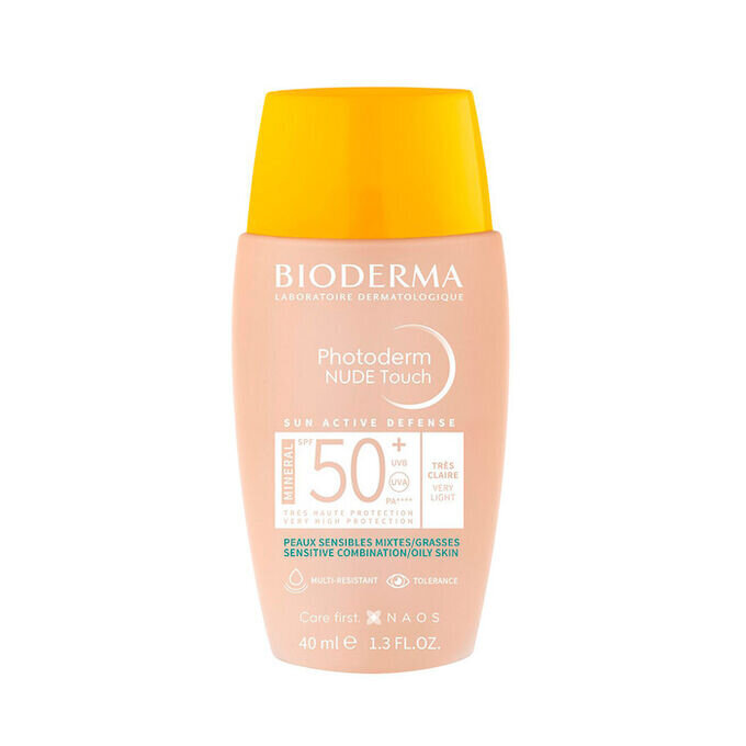 Saules aizsargkrēms Bioderma Photoderm Nude Touch SPF50+ Very Light, 40ml cena un informācija | Sauļošanās krēmi | 220.lv