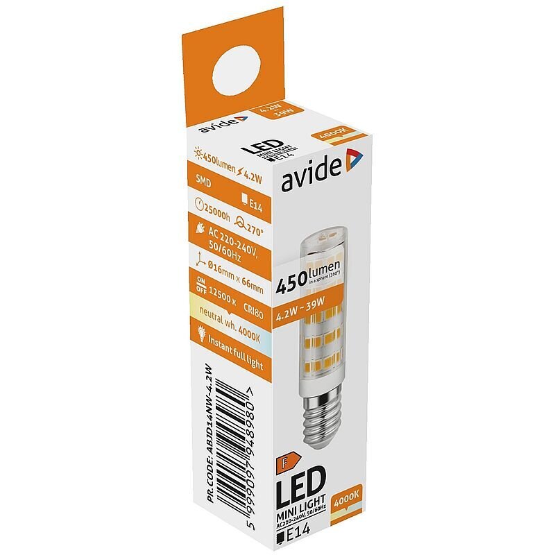 LED lampa Avide 4.2W JD E14 4000K cena un informācija | Spuldzes | 220.lv