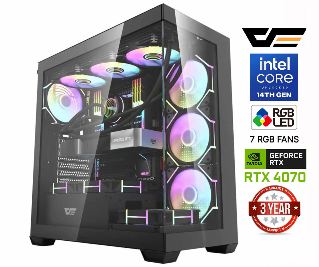 i9-14900F 64GB 512GB SSD 1TB HDD RTX 4070 12GB NoOS cena un informācija | Stacionārie datori | 220.lv