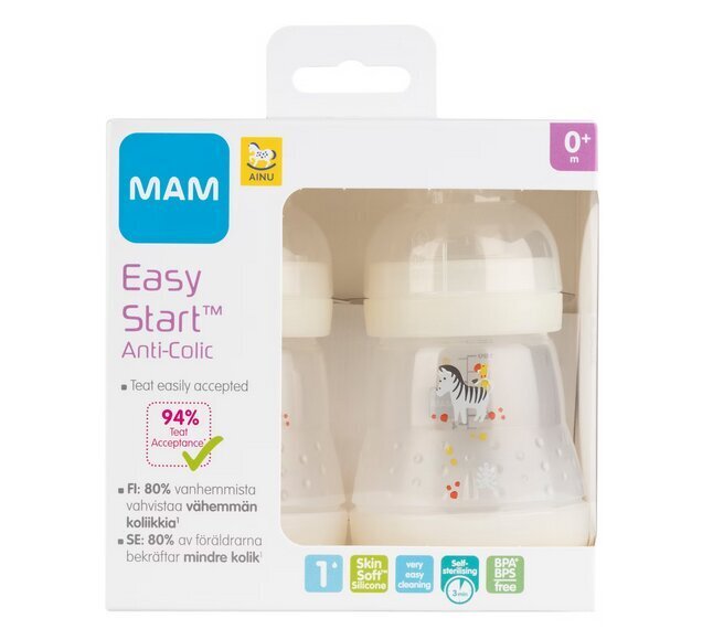 Pudelīte MAM Easy Start Anti-Colic, 2x160ml цена и информация | Bērnu pudelītes un to aksesuāri | 220.lv