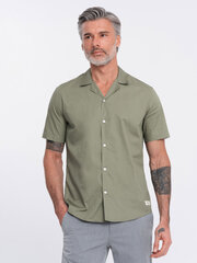 рубашка с кубинским воротником - хаки v4 om-shss-0168 125038-7 цена и информация | Мужские рубашки | 220.lv