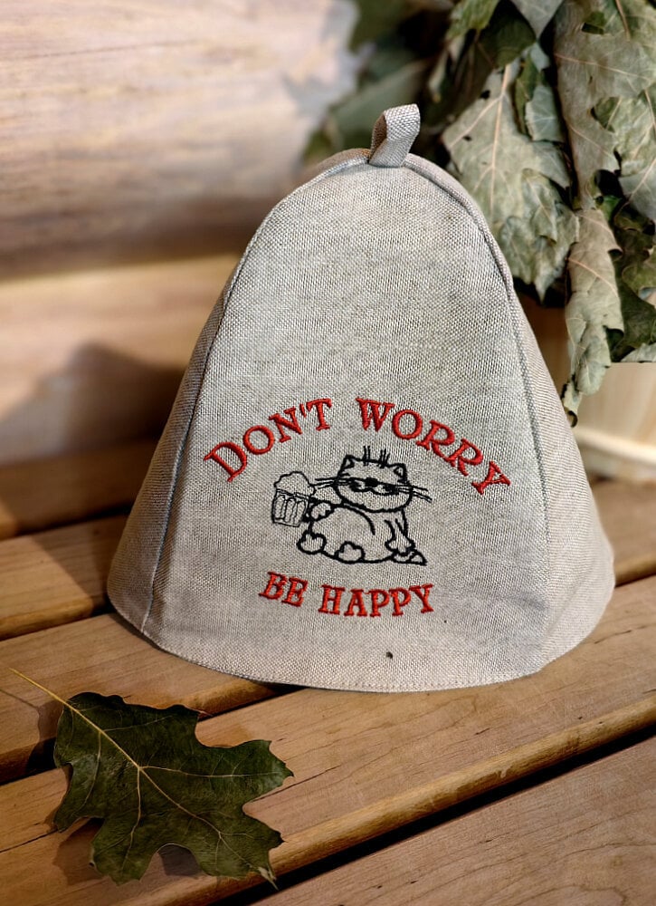 Lina pirts cepure Classik ar izšuvumu Don't worry Be happy цена и информация | Pirts lietas | 220.lv