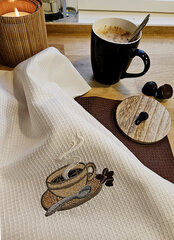 Комплект вафельных полотенец с вышивкой Coffe, коричневый/белый цена и информация | Кухонные полотенца, рукавицы, фартуки | 220.lv