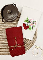 Комплект вафельных полотенец с вышивкой Cherry, красный/белый цена и информация | Кухонные полотенца, рукавицы, фартуки | 220.lv
