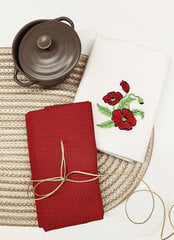 Комплект вафельных полотенец с вышивкой Красные маки, красный/белый цена и информация | Кухонные полотенца, рукавицы, фартуки | 220.lv