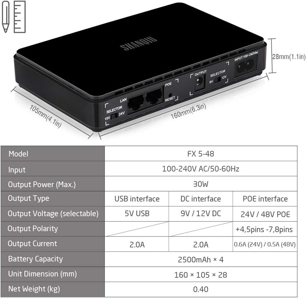 Shanqiu FX 5-48 Pro Mini UPS cena un informācija | Rūteri (maršrutētāji) | 220.lv