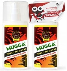 2× Izsmidzināms līdzeklis pret odiem un ērcēm Mugga Deet 50% 75 ml + Līmes uzlīmes loksnēs, taisnstūros 1 gab. cena un informācija | Līdzekļi pret odiem un ērcēm | 220.lv