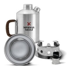 Survival Kettle 1.2 L Silver Camping Kettle Carry Bag Leather Handle цена и информация | Электрочайники | 220.lv