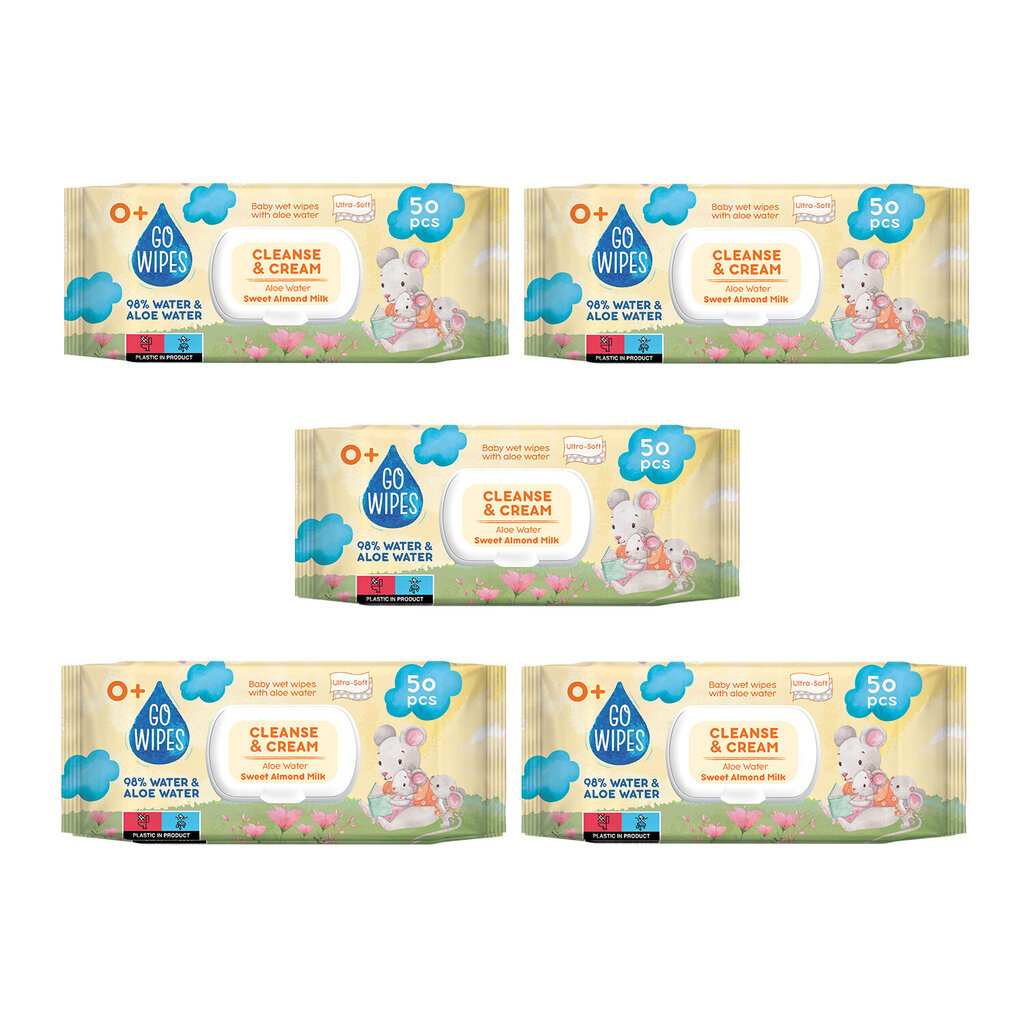 Mitrās salvetes Go wipes Baby Cleanse&Cream, 5 x 50gab цена и информация | Mitrās salvetes, vienreizlietojamie paladziņi | 220.lv