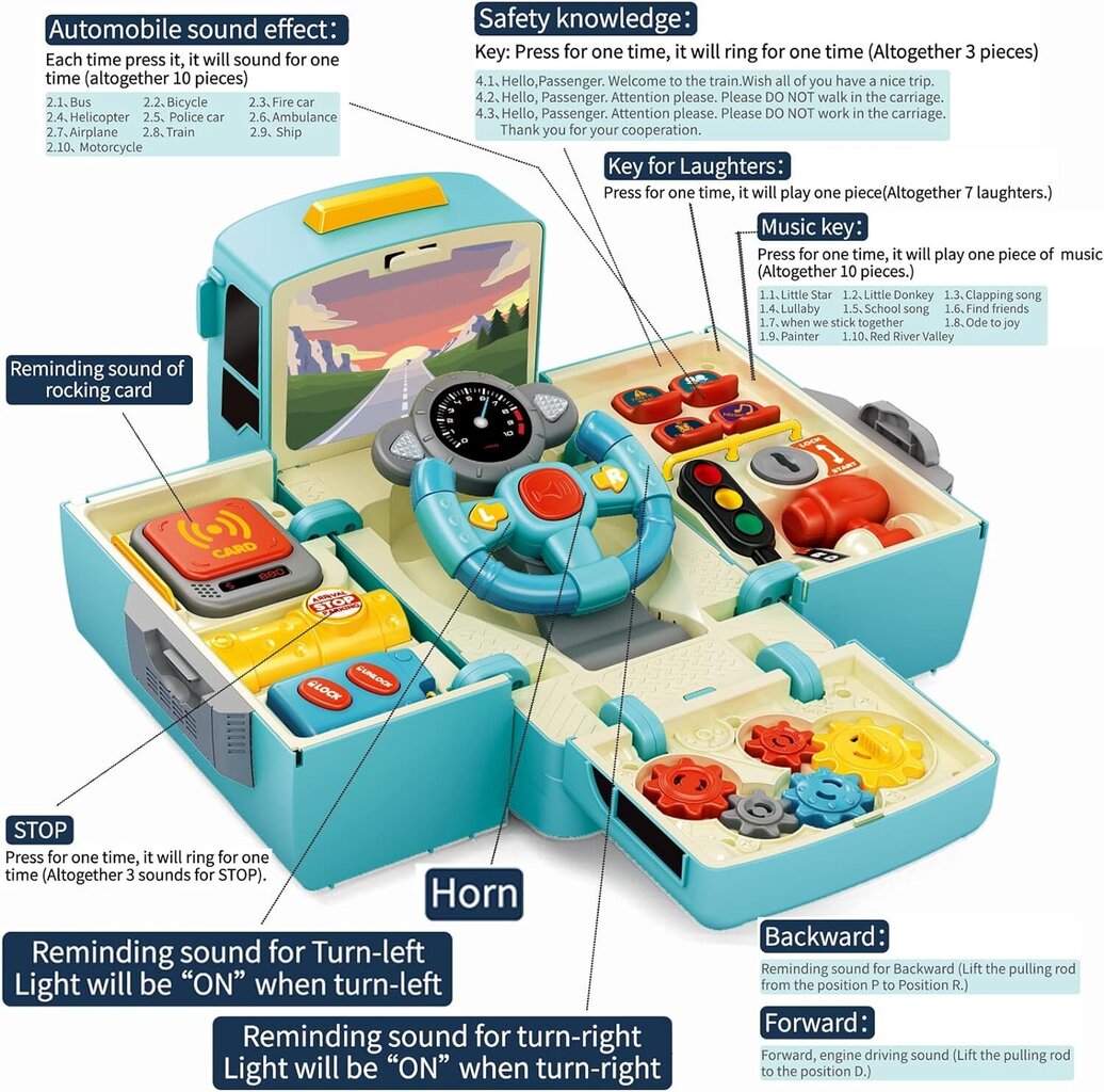 Izglītojoša muzikāla rotaļlieta Autobuss, zils cena un informācija | Rotaļlietas zēniem | 220.lv
