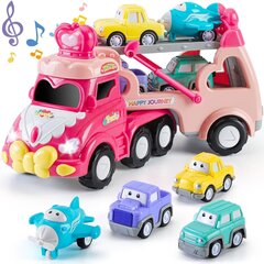 Autovedējs ar mašīnām Transport Cars, rozā, 4 gab. cena un informācija | Rotaļlietas zēniem | 220.lv