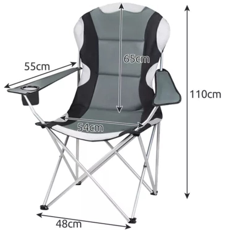 Saliekams makšķerēšanas krēsls, 55 x 54 x 110 cm, pelēks цена и информация |  Tūrisma mēbeles | 220.lv