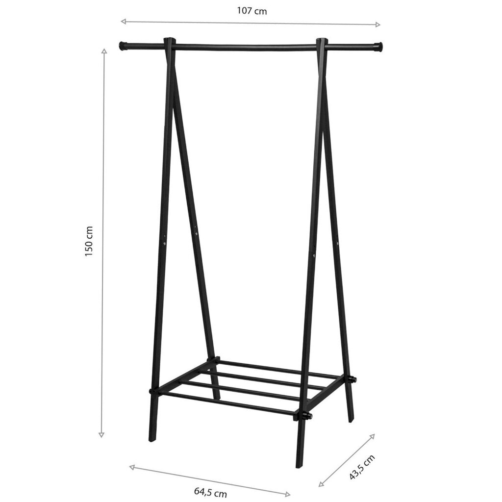 Drēbju pakaramais ar plauktu, ModernHome, melns, 150 cm cena un informācija | Pakaramie un apģērbu maisi | 220.lv