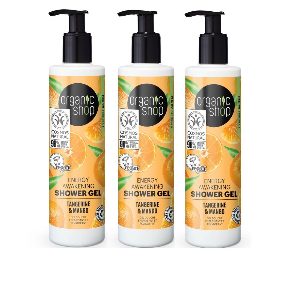 Dušas želeja Organic Shop Organic Tangerine & Mango, 3 x 280 ml цена и информация | Dušas želejas, eļļas | 220.lv