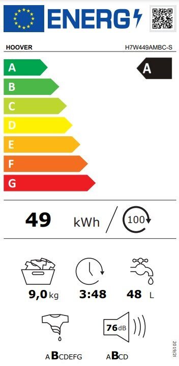 Hoover H7W449AMBC-S cena un informācija | Veļas mašīnas | 220.lv