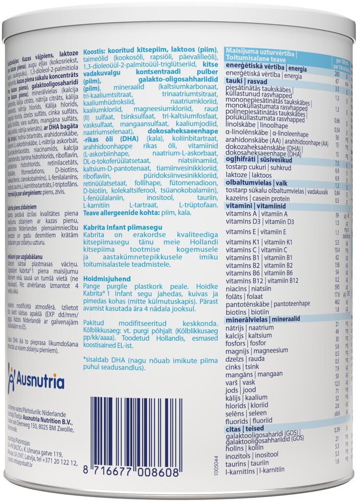 Piena maisījums Kabrita 1 Infant formula, 0–6 mēn, 800 g cena un informācija | Piena maisījumi (0-6 mēn.) | 220.lv