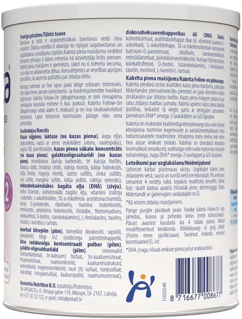 Piena maisījums Kabrita 2, 6-12 mēn, 400 g cena un informācija | Piena maisījumi (6+ mēn.) | 220.lv