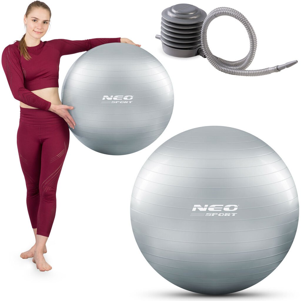Vingrošanas bumba ar pumpi Neo Sport NS-951, 65 cm, sudraba cena un informācija | Vingrošanas bumbas | 220.lv