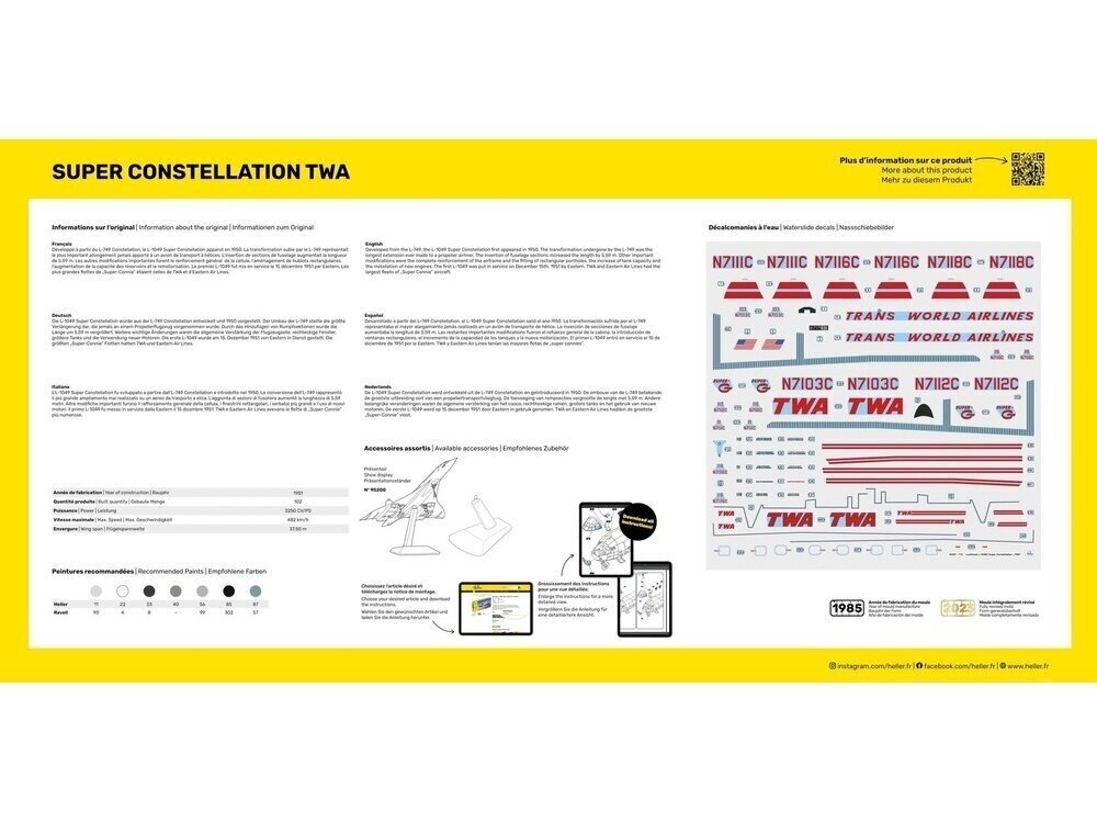 Saliekamās lidmašīnas modelis Heller Lockheed Super Constellation TWA 1/72, 58391 cena un informācija | Konstruktori | 220.lv
