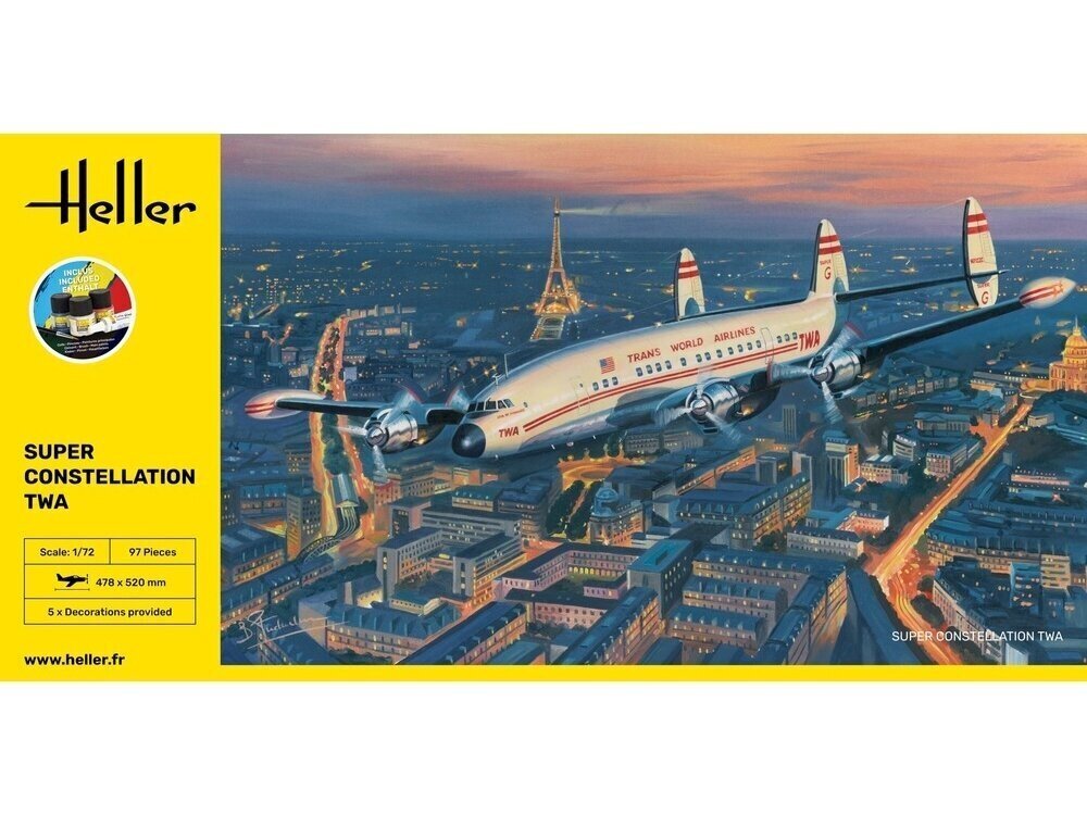 Saliekamās lidmašīnas modelis Heller Lockheed Super Constellation TWA 1/72, 58391 cena un informācija | Konstruktori | 220.lv