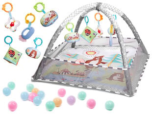 Rotaļu paliktnis ar spilventiņiem un bumbiņām, 76 cm x 76 cm, pelēks cena un informācija | Rotaļlietas zīdaiņiem | 220.lv