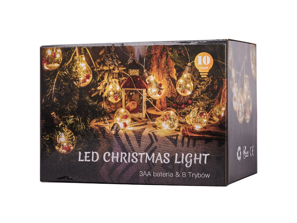 Aizkaru spuldzītes bumbiņas ar rotājumiem, silti baltas, 3 m cena un informācija | Ziemassvētku lampiņas, LED virtenes | 220.lv