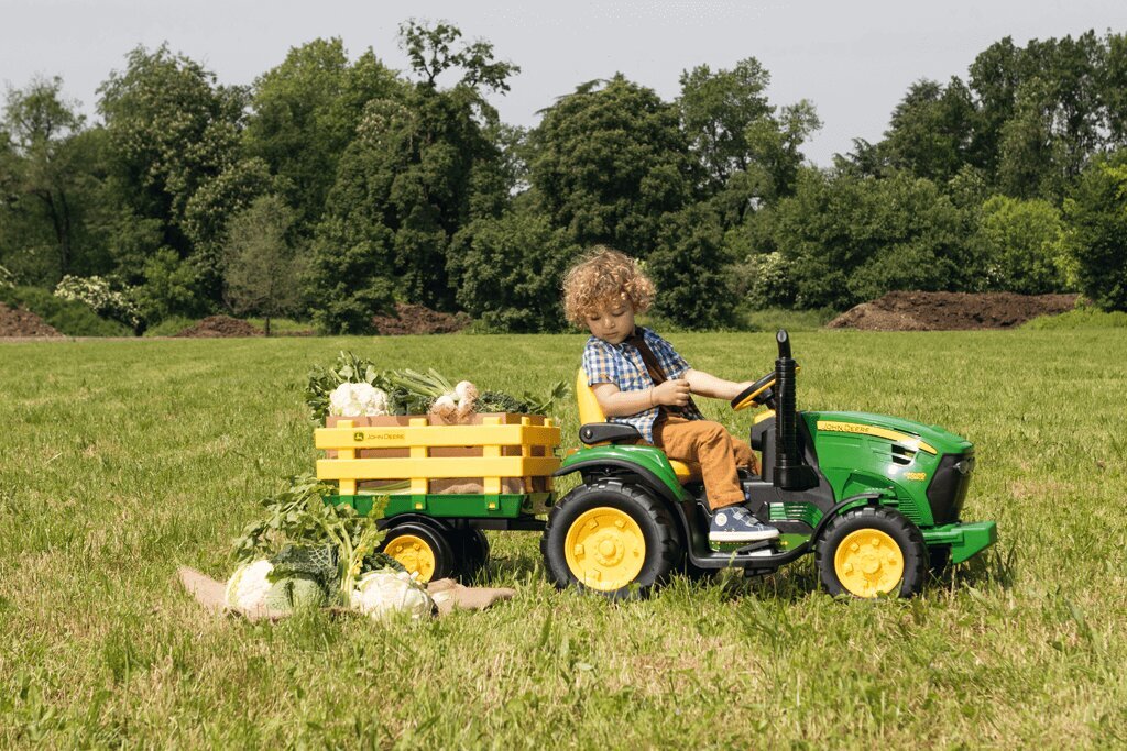 Vienvietīgs bērnu elektriskais traktors Peg Perego Peg Perego John Deere Ground Force with trailer 12V/330W цена и информация | Bērnu elektroauto | 220.lv