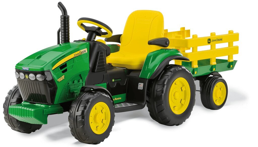 Vienvietīgs bērnu elektriskais traktors Peg Perego Peg Perego John Deere Ground Force with trailer 12V/330W cena un informācija | Bērnu elektroauto | 220.lv