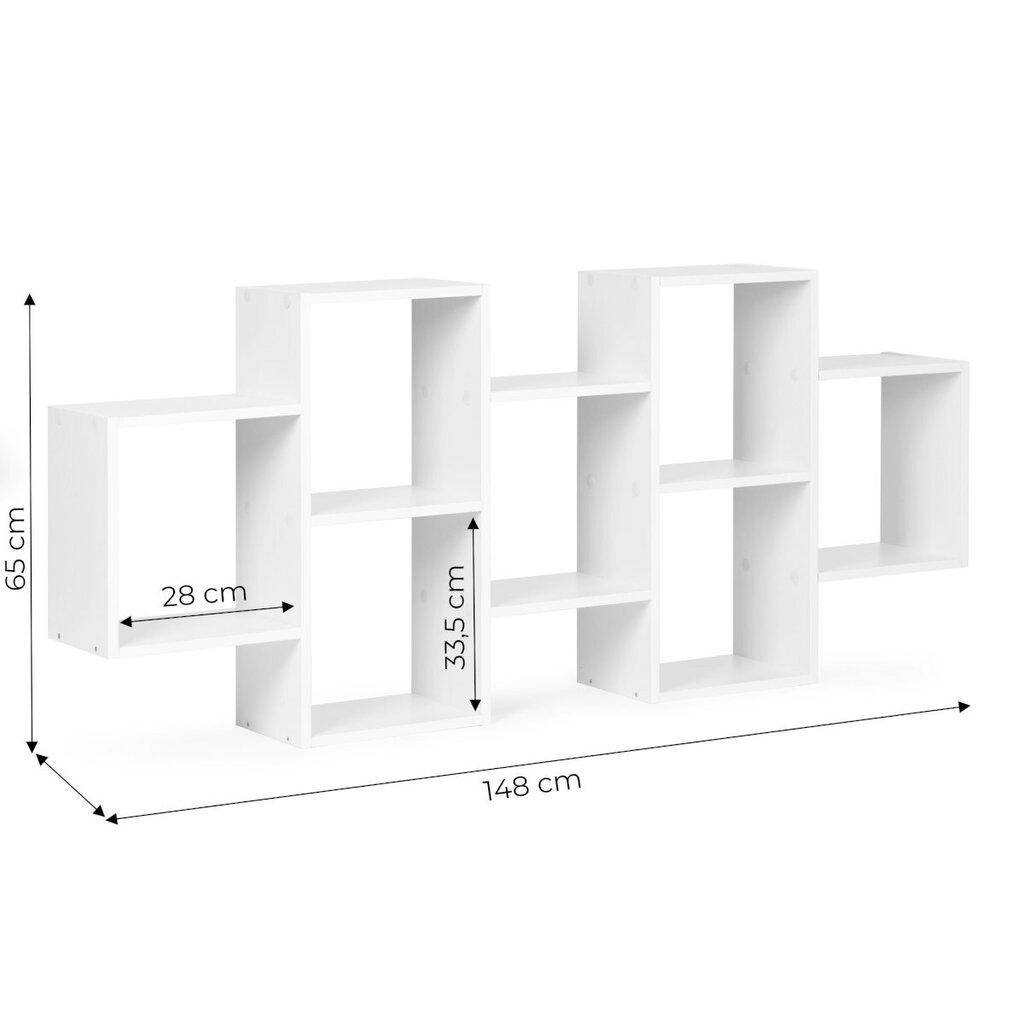 Piekaramais grāmatu plaukts ar 8 plauktiem, balts cena un informācija | Plaukti | 220.lv