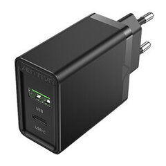 Wall charger EU USB-A(18W), USB-C(20W) Vention FBBB0-EU, 2.4A, PD3.0 (black) цена и информация | Зарядные устройства для телефонов | 220.lv