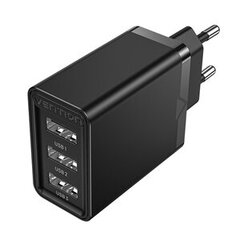 Wall charger 3x USB Vention FEAB0-EU, 2.4A, 12W (black) цена и информация | Зарядные устройства для телефонов | 220.lv