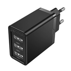 Wall charger 3x USB Vention FEAB0-EU, 2.4A, 12W (black) цена и информация | Зарядные устройства для телефонов | 220.lv