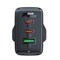 Acefast charger GaN 65W 3 ports (1xUSB, 2xUSB C PD) UK plug black (A44) цена и информация | Зарядные устройства для телефонов | 220.lv