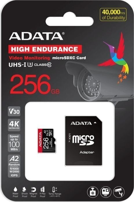 Adata High Endurance 256GB microSDXC UHS-I U3 cena un informācija | Atmiņas kartes fotokamerām | 220.lv