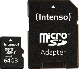 Intenso micro SD 64 ГБ CL10 цена и информация | Карты памяти для мобильных телефонов | 220.lv