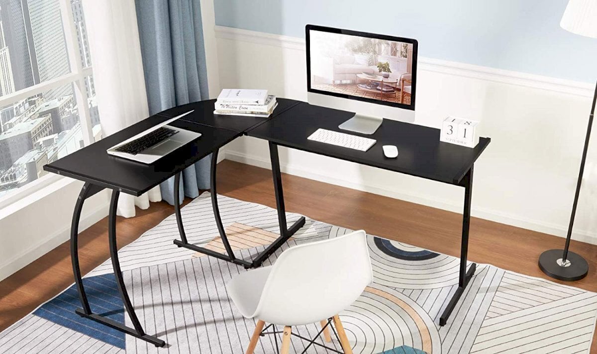 Moderns stūra galds, 99 cm x 48 cm, melns cena un informācija | Datorgaldi, rakstāmgaldi, biroja galdi | 220.lv