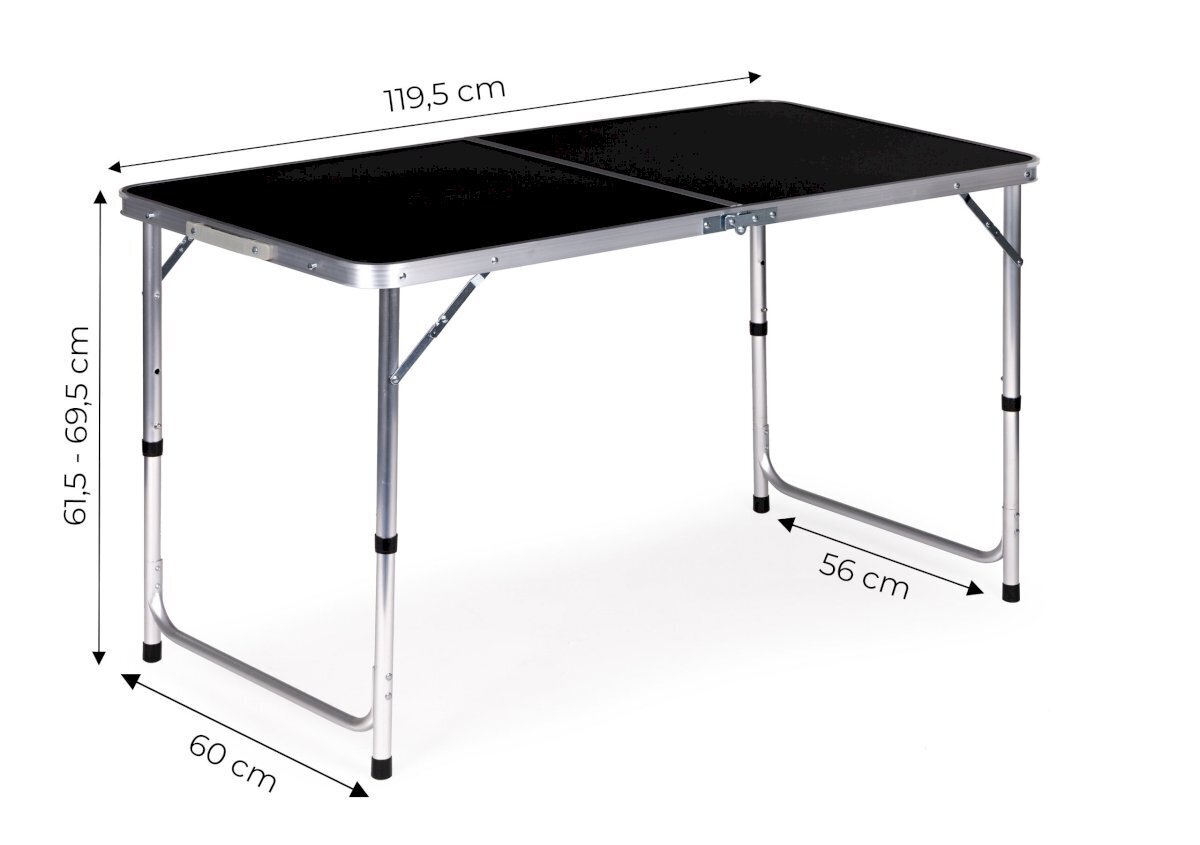 Tūrisma saliekamais kempinga galds, 119,5 cm x 60 cm, melns цена и информация | Dārza galdi | 220.lv