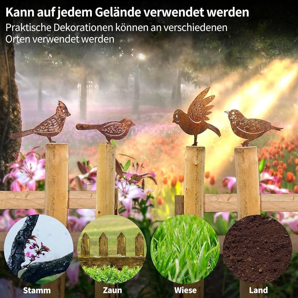 Unpotent dārza dekoratīvie rotājumi putnu formā, 4 gab. cena un informācija | Dārza dekori | 220.lv