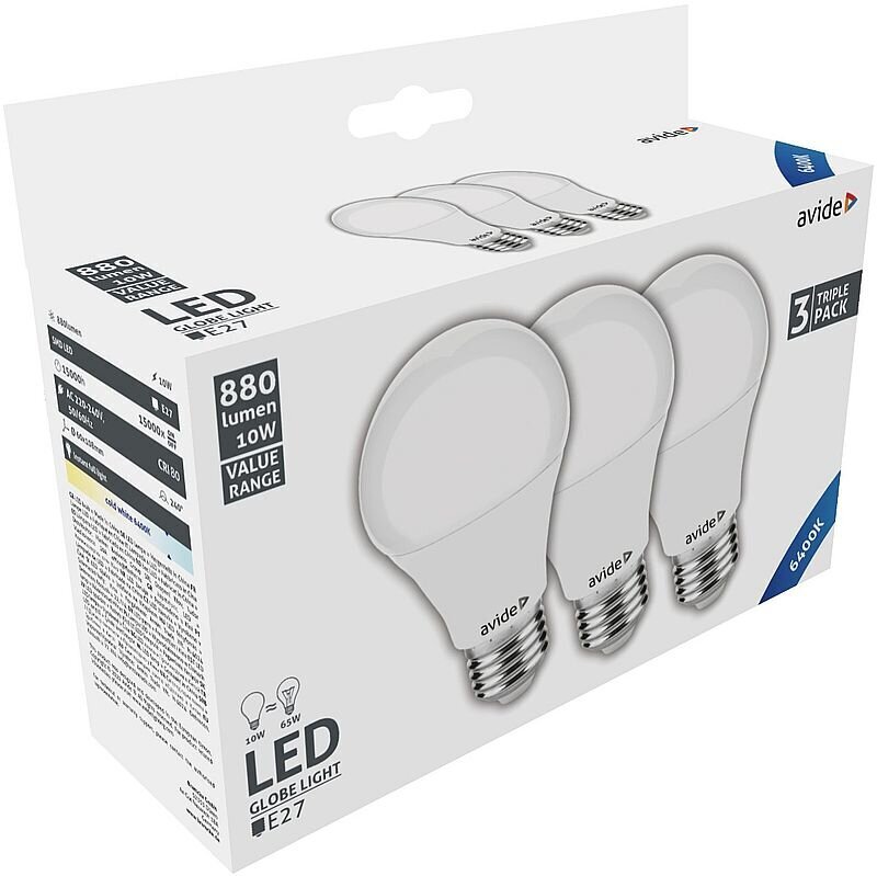 Avide LED spuldzes 10W E27 6400K 3gab цена и информация | Spuldzes | 220.lv