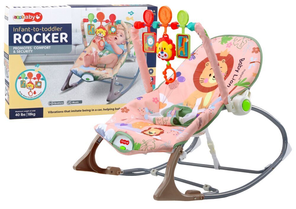 Guļamkrēsls ar skaņām un vibrāciju Lean Toys, pink, 66 cm x 47,5 cm x 43 cm cena un informācija | Bērnu šūpuļkrēsliņi | 220.lv