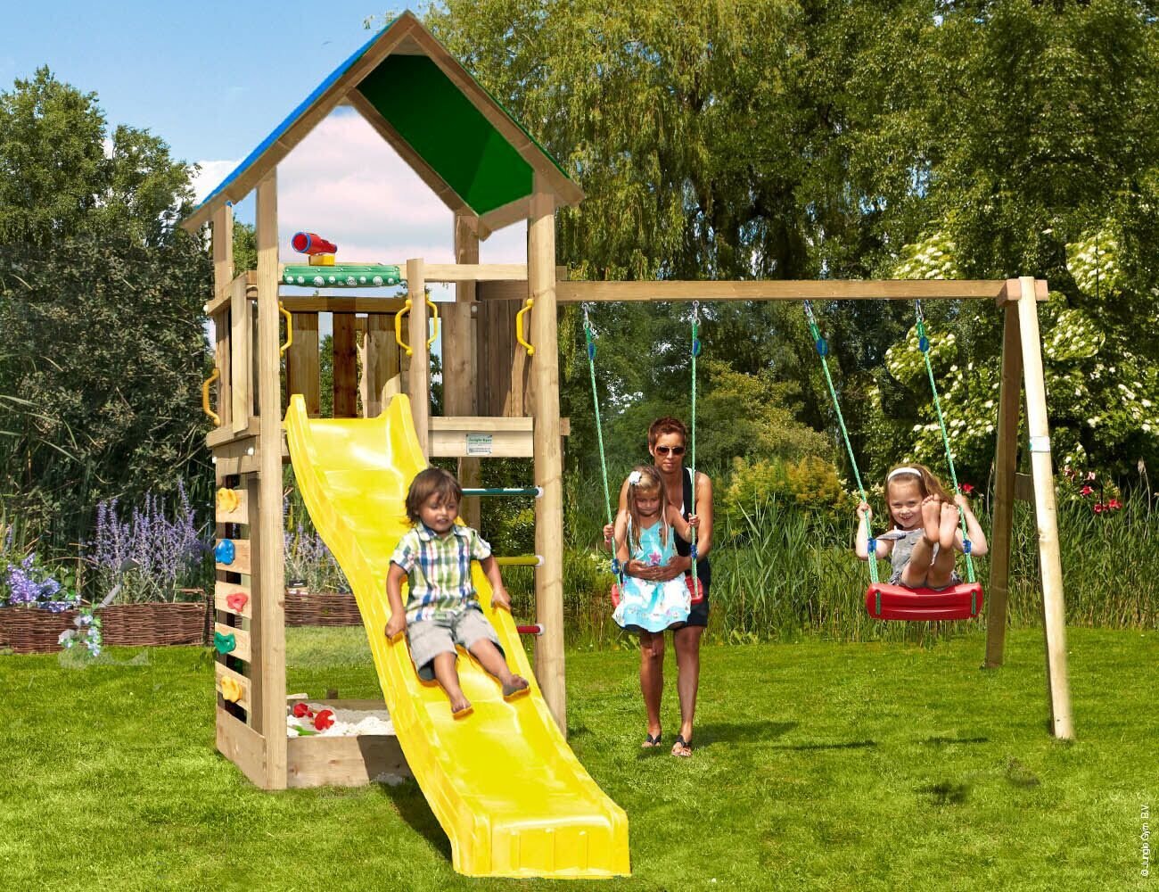 Bērnu rotaļu laukums Jungle Gym Lodge 2-Swing цена и информация | Bērnu rotaļu laukumi, mājiņas | 220.lv