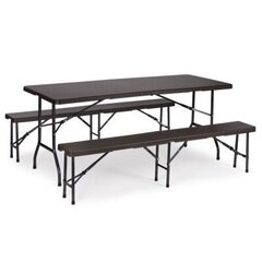 Обеденный стол с двумя скамьями, 180 см, коричневый цена и информация | Комплекты уличной мебели | 220.lv