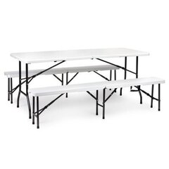 Обеденный стол с двумя скамьями, 180 см, белый цена и информация | Комплекты уличной мебели | 220.lv